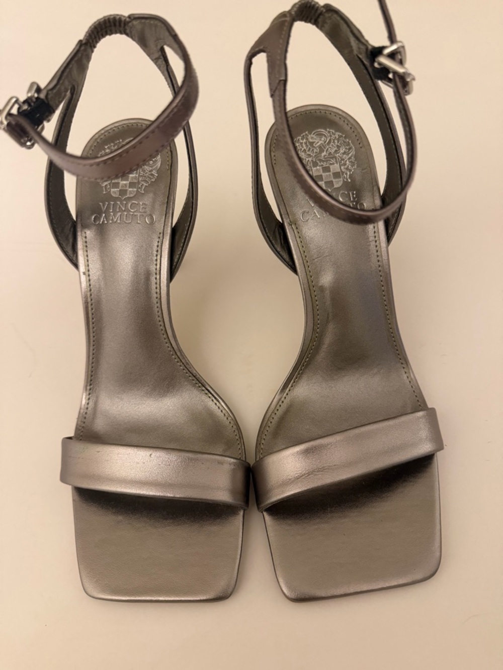 Vince Camuto Metallic Gray Ankle-Strap Sandals